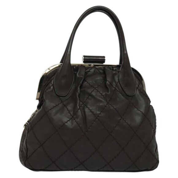CHANEL Wild Stitch Matelasse Hand Bag Leather Brown Silver CC Auth 135451 - Picture 1 of 16
